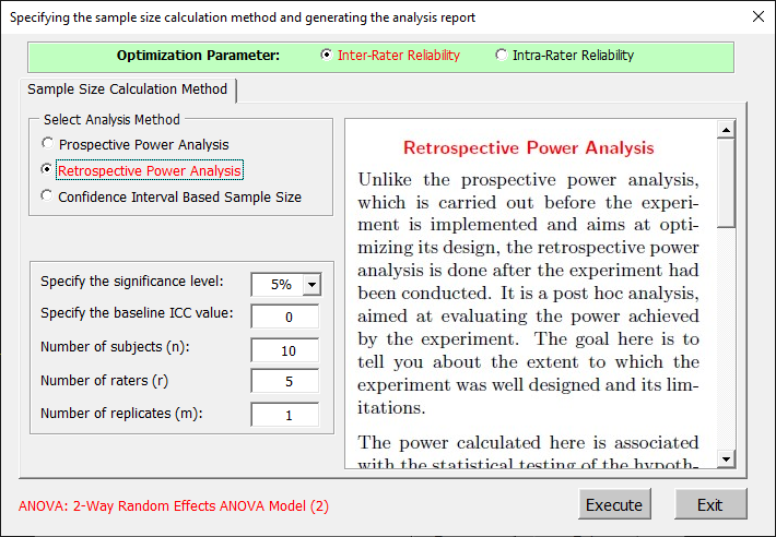 intraclass correlation sample size calculation with AgreeStat360