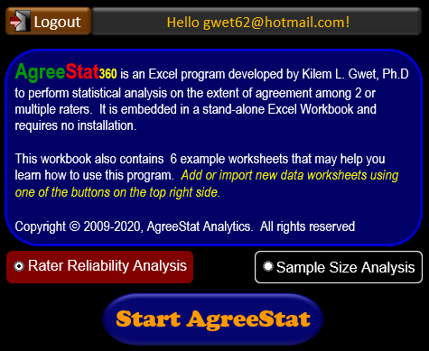 AgreeStat360 for Excel/Windows